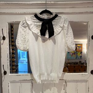 Alice Blue White Top with Black Bow